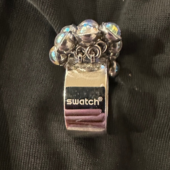 Vintage Swatch Bijoux stainless steel w/ iridescent pearl statement ring, Size 8 - Picture 4 of 7